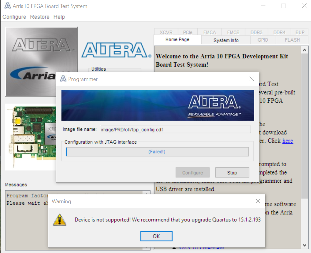 Factory Restore fails Arria 10 Dev Kit PRD version | Altera Community ...