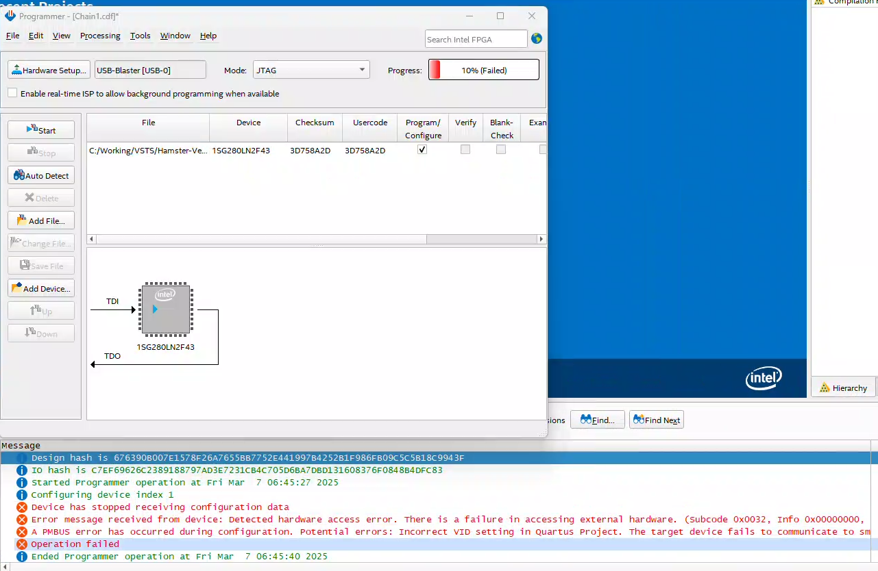 Failed to program sof to Stratix 10 using Quantus Pro 19.2 but works in ...