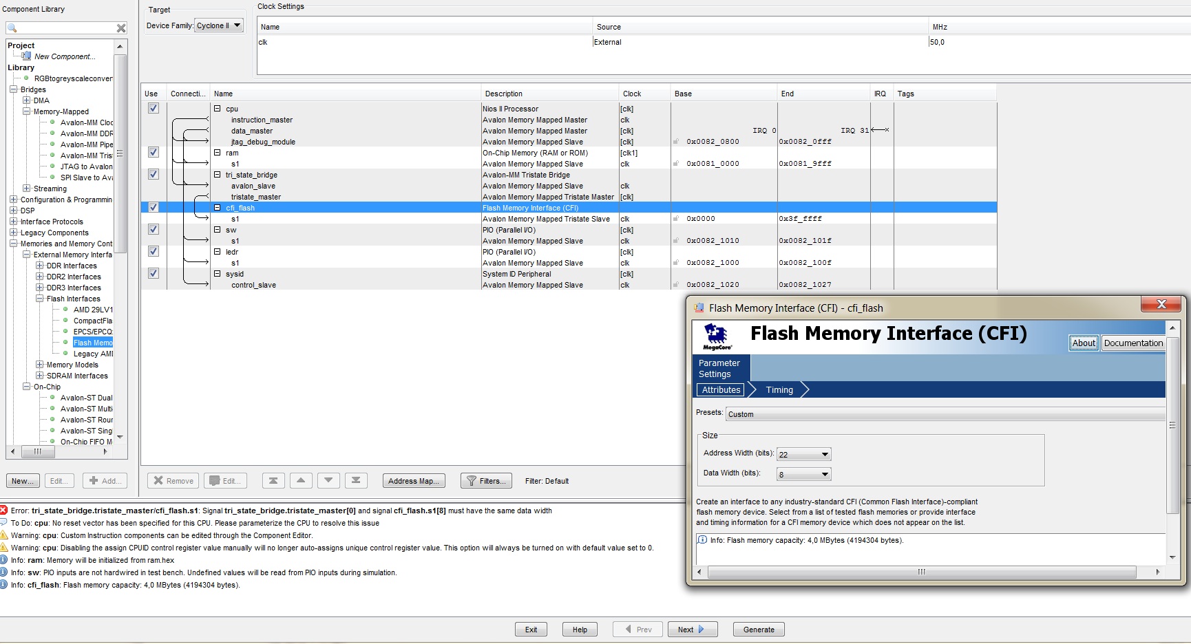 Flash CFI in SoPC Builder | Altera Community - 157479