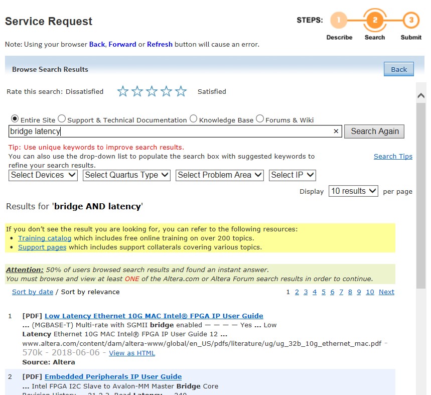 Can't create new service request | Altera Community - 202105