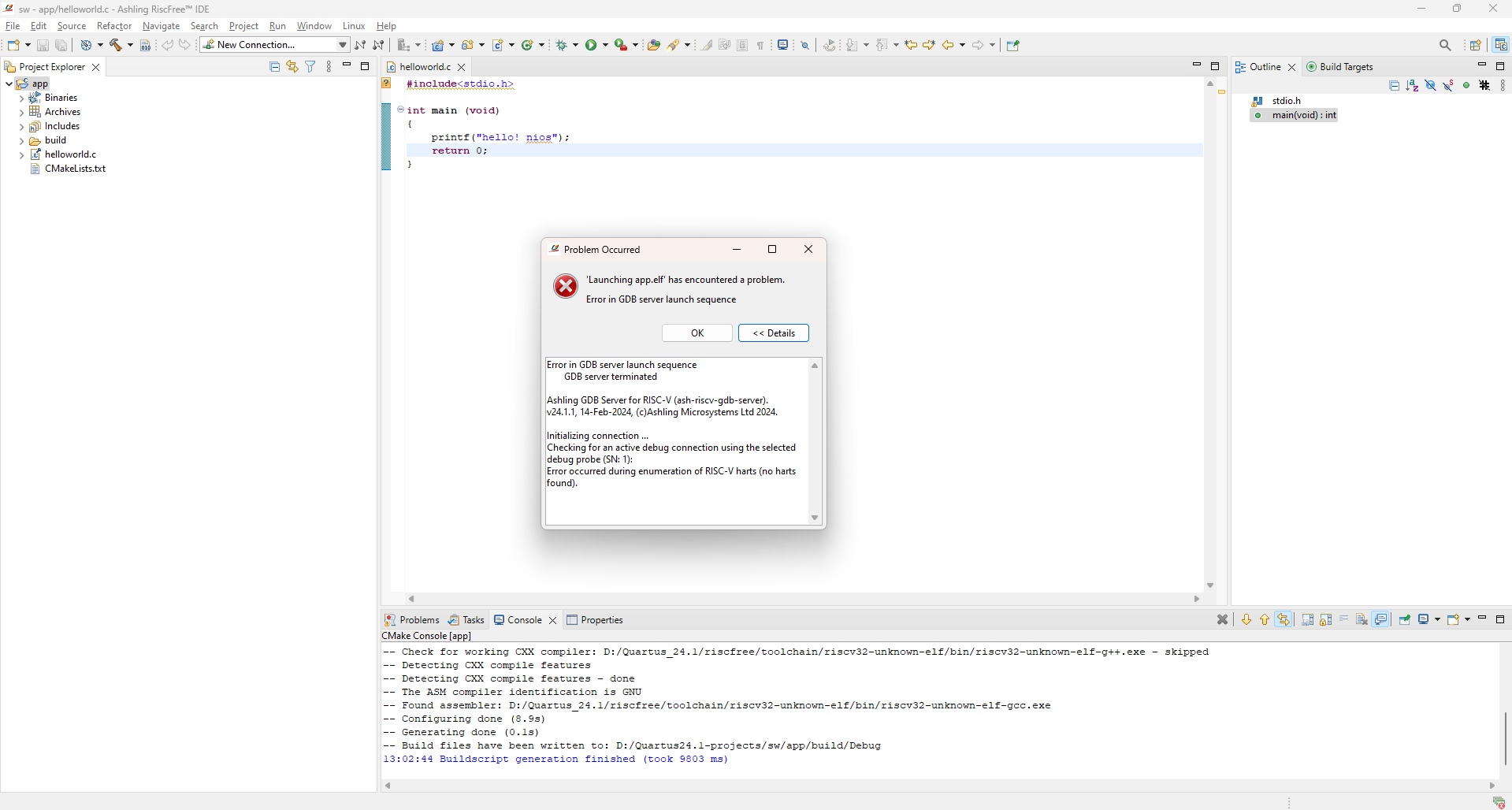 Error in GDB server launch sequence | Altera Community - 287857