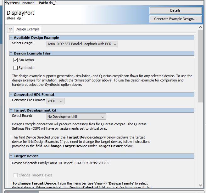 DisplayPort IP Example Design - VHDL | Altera Community - 30995