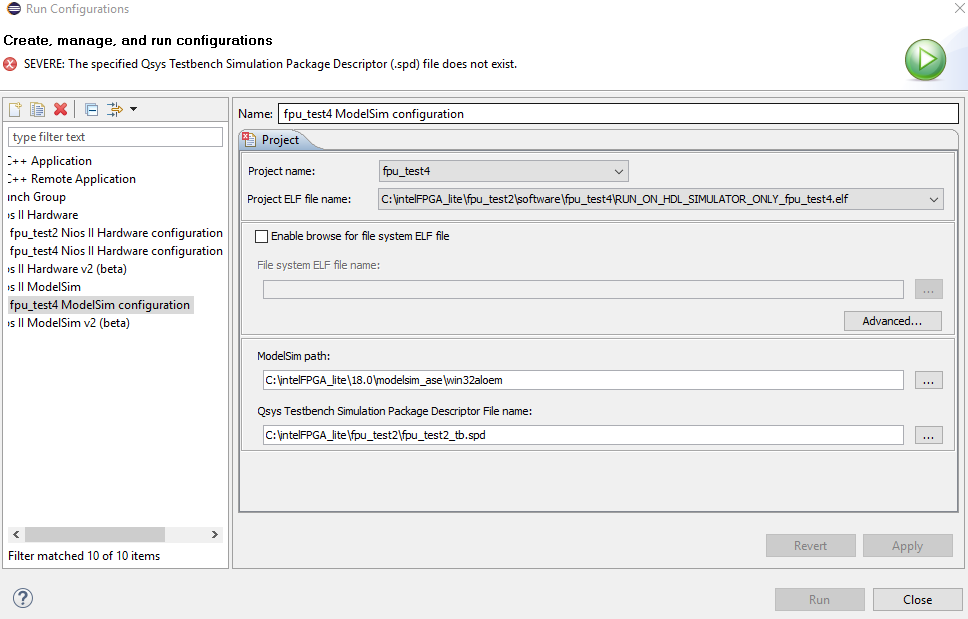 Qsys Testbench Simulation Package Descriptor (.spd) file does not exist ...