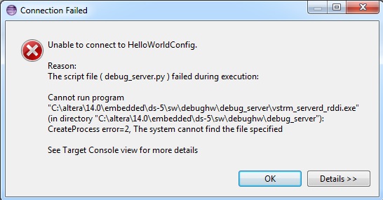 the script file (debug_server.py) failed during execution | Altera ...