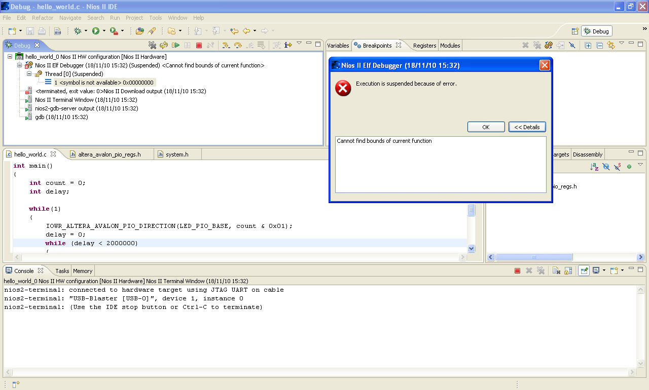 printf does not display in the console | Altera Community - 223051