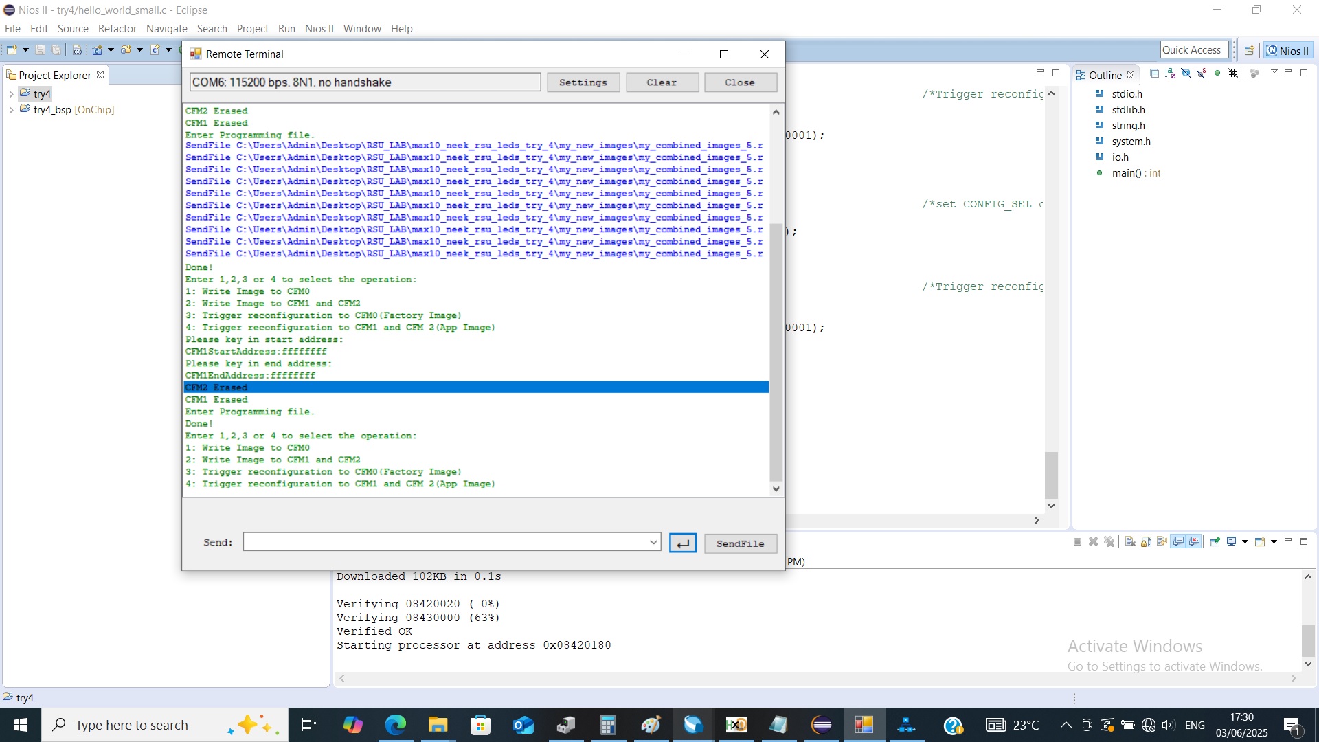 max10 remote system update nios with uart | Altera Community - 260184