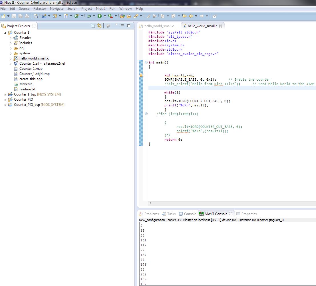 How to print Counter output in NIOS console ? | Altera Community - 300986