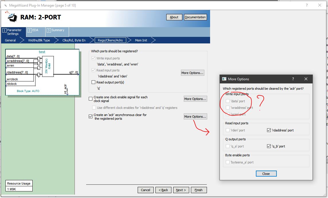 DPRAM IP configuration in Quartus 19.1 for Cyclone 10 implementation ...