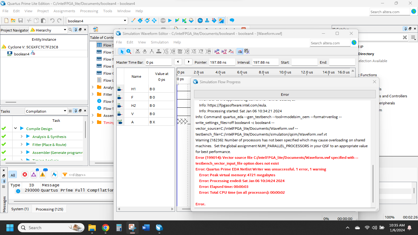 Quartus Prime Lite 19.1 Error Message when doing run simulation for ...