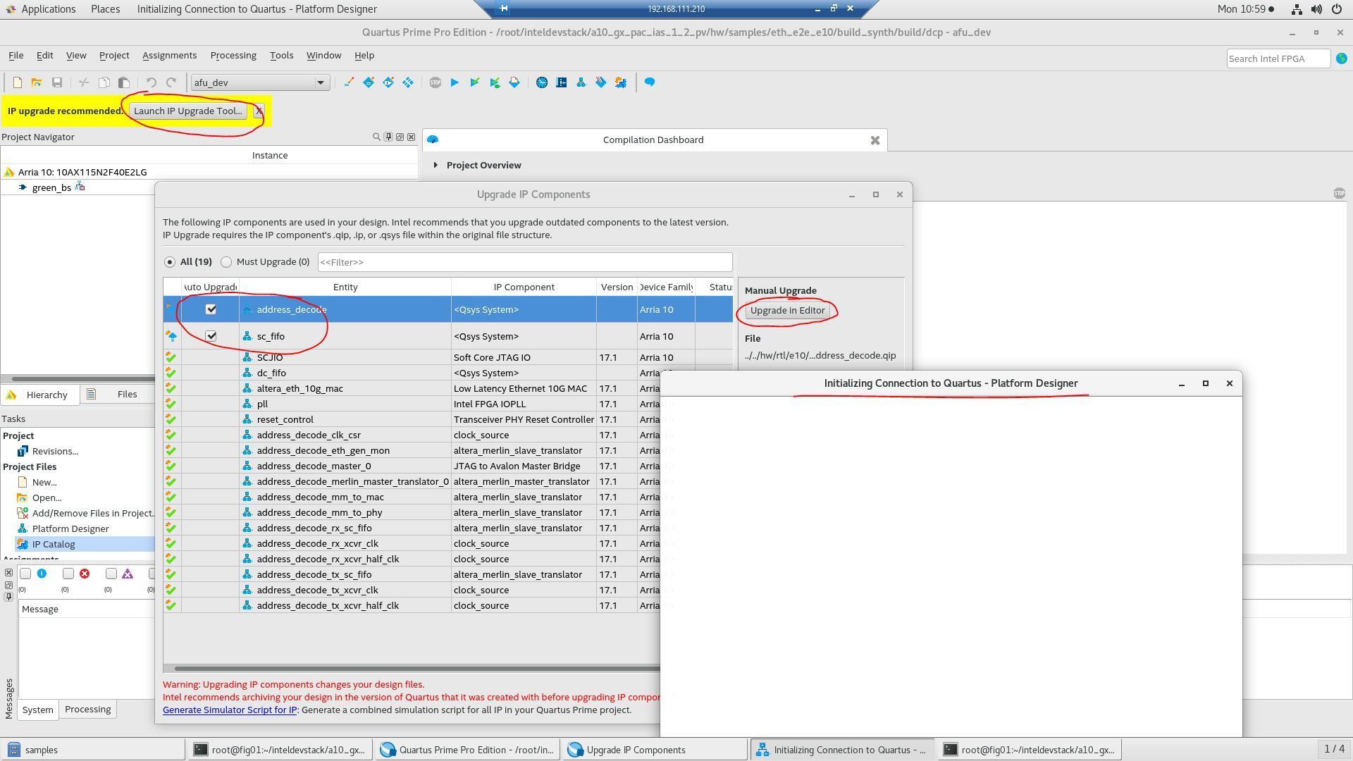 Which part of design example eth_e2e_e10 based on platform designer ...