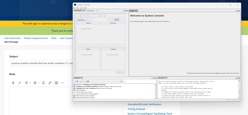 quartus system console font too small, windows 11, monitors 2496 / 1664 ...