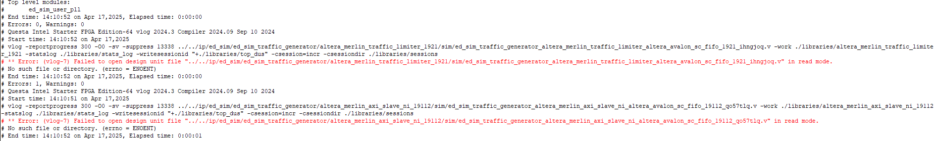 Error running Agilex 5 LPDDR4 example design simulation | Altera ...