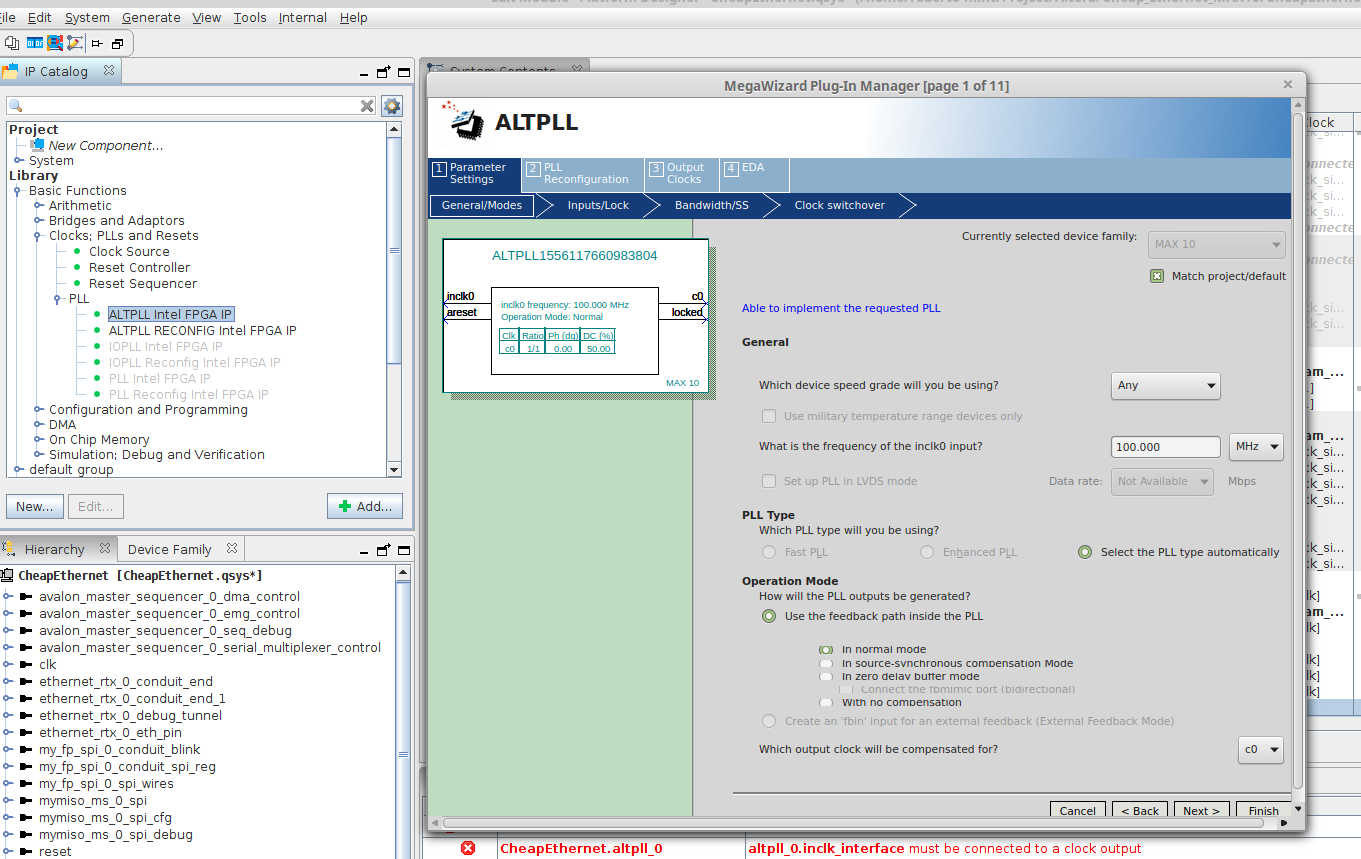 Linux Qsys Now "platform designer", ALT_PLL Altera FPGA IP doesn't save ...