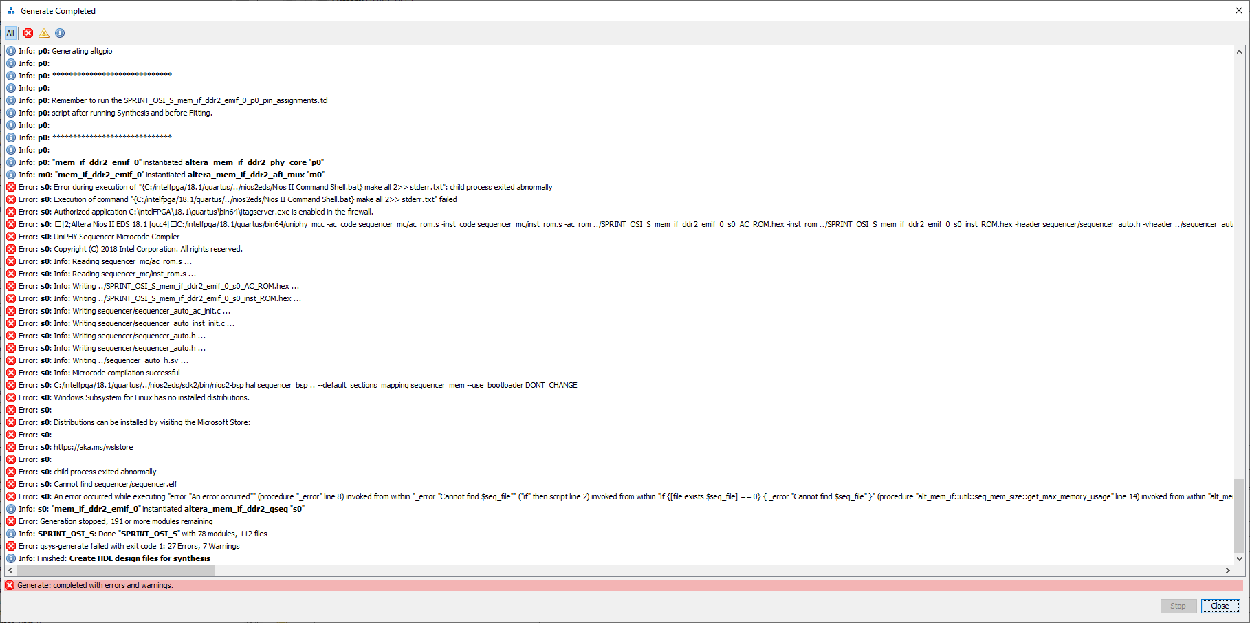 Qsys fails with strange error messages never seen before | Altera ...