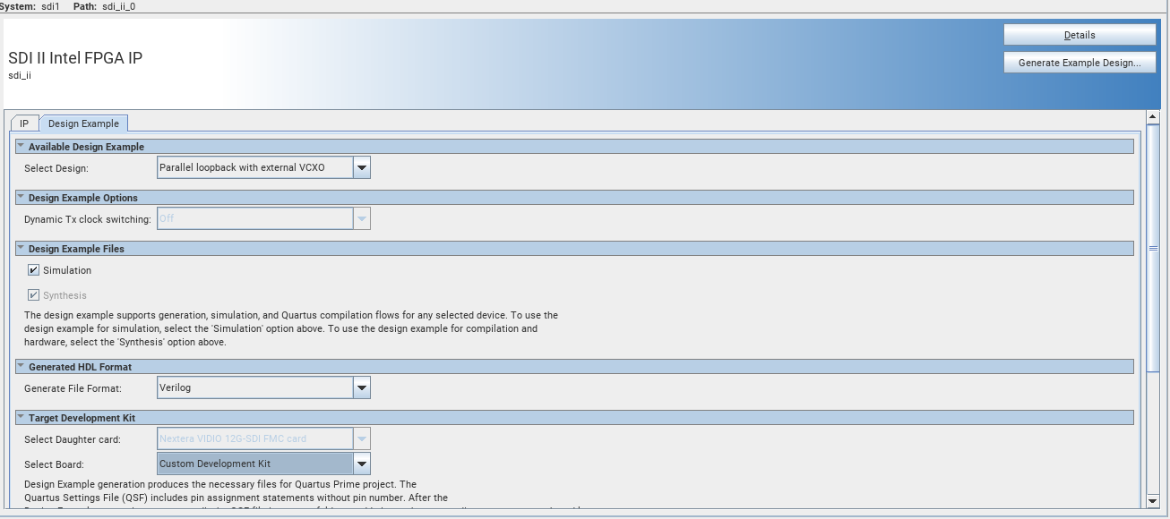 Why does the SDI II FPGA IP Design Example fail to generate when ...