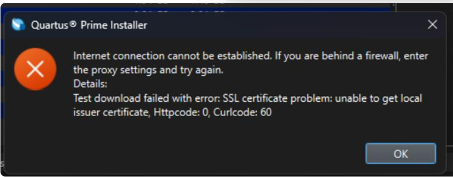 Why does my Quartus® Prime Installation fail with certificate error ...