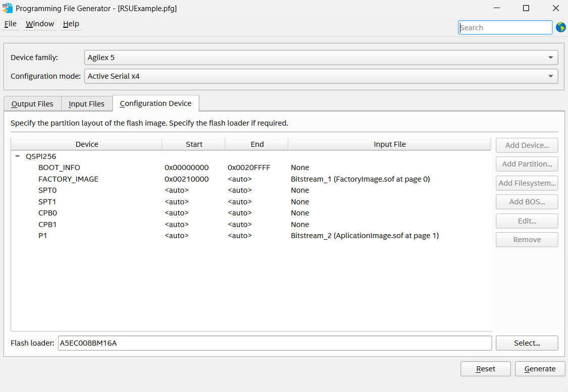 Agilex 5 RSU, application image addition fails | Altera Community - 351955